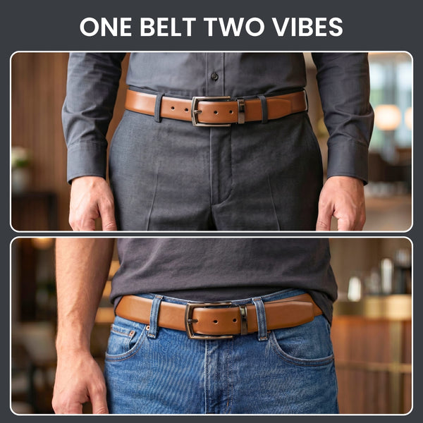 Mens Genuine Leather Belt | 2 in 1 Reversible (Brown & Black) (1 Pc.) - VELARO