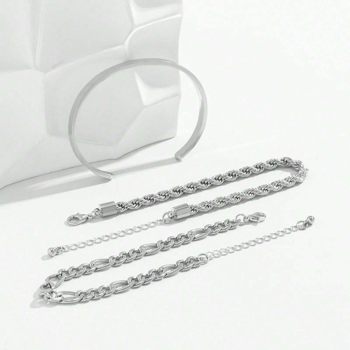 TRIFECTA SILVER - 3 pcs Alloy Adjustable Bracelet for Men & Boys