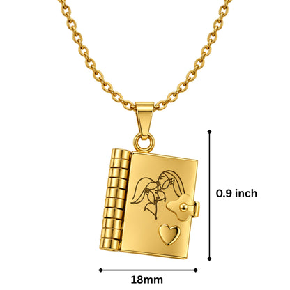 MEMORY BOOK - GOLDEN - 18mm Pure Titanium Steel Pendant with 3mm Chain for Men & Boys (17 to 19 inch Adjustable Cable Chain)