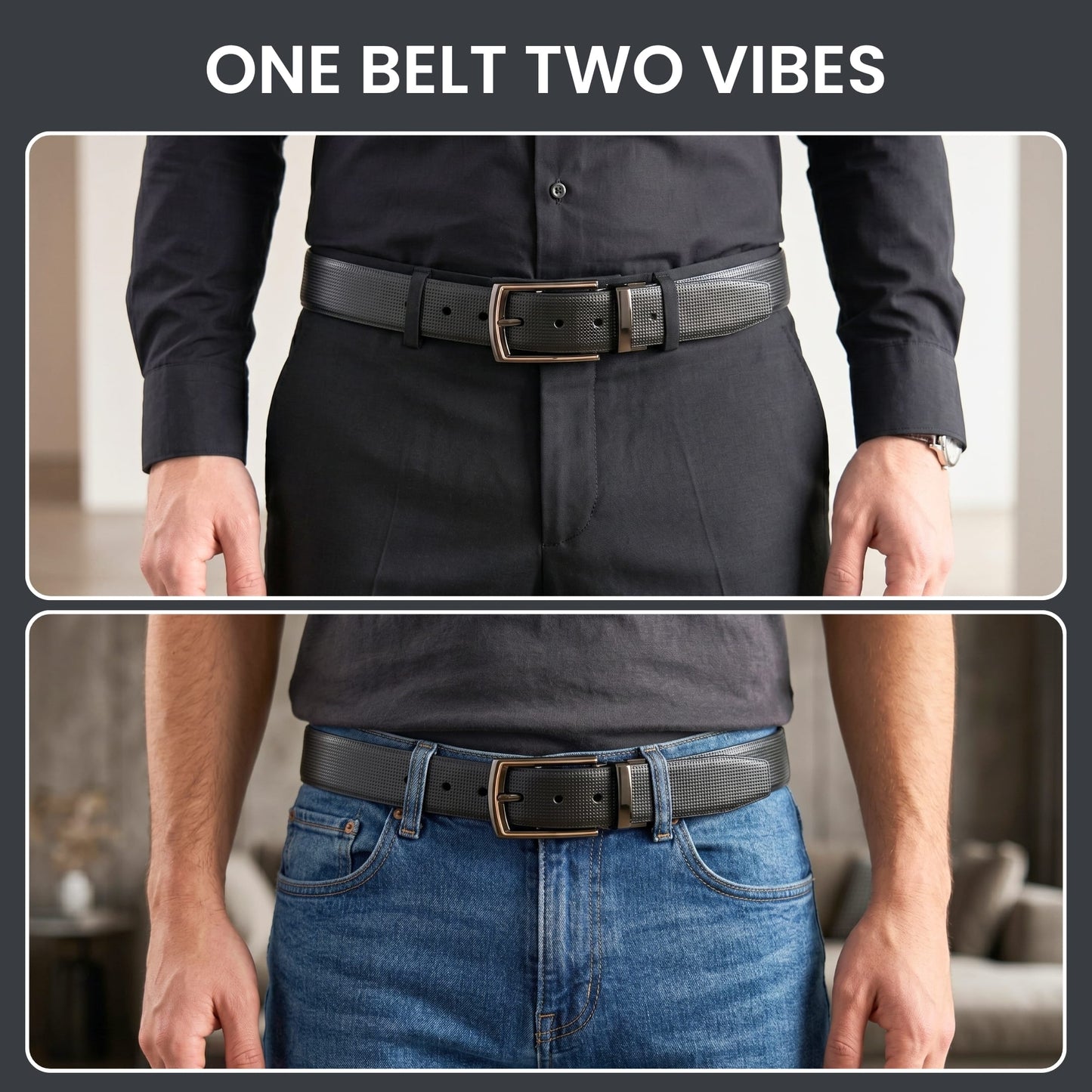 Mens Genuine Leather Belt | 2 in 1 Reversible (Black & Brown) (1 Pc.) - NEXVIOR