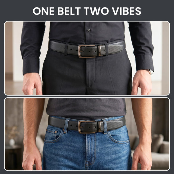 Mens Genuine Leather Belt | 2 in 1 Reversible (Black & Brown) (1 Pc.) - NEXVIOR