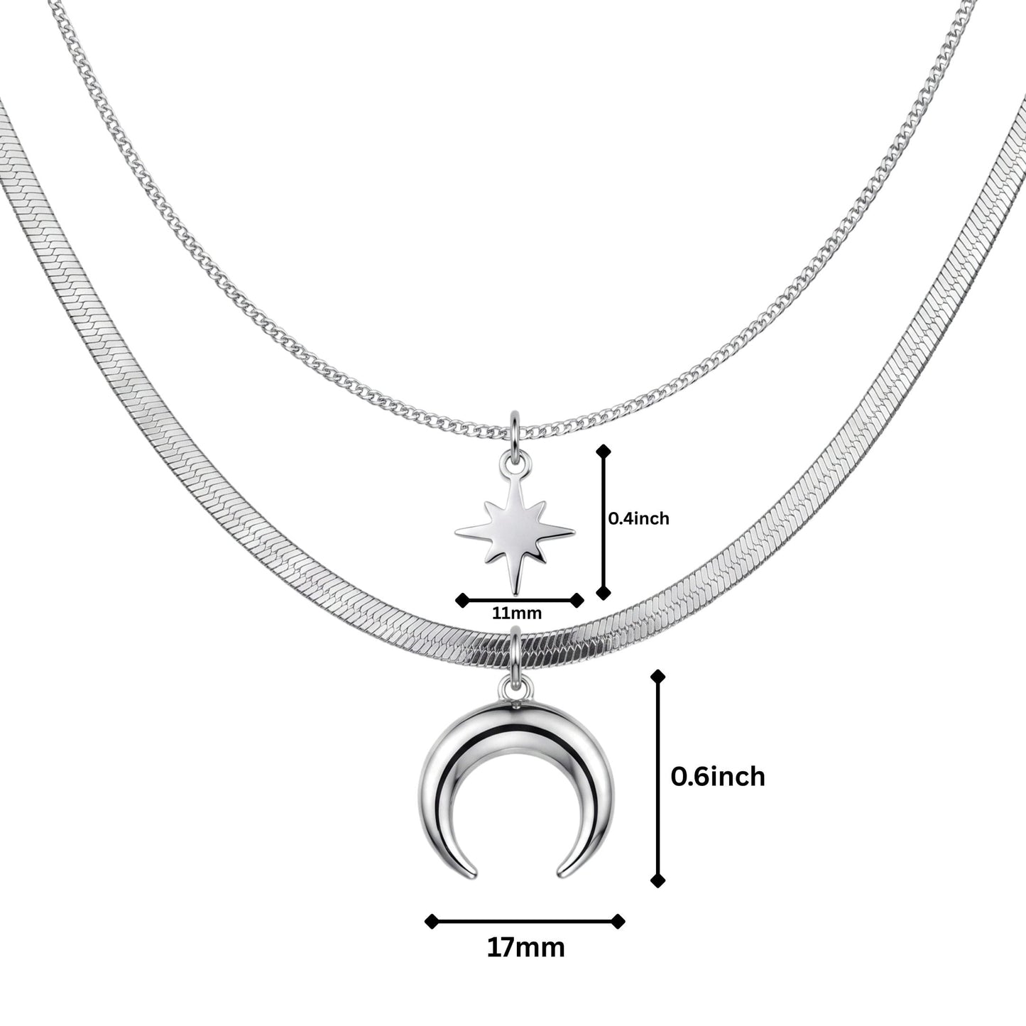 LUNAR STAR - 17mm Titanium Steel Pendant with 15inch to 17inch Adjustable Cable Chain for Men & Boys