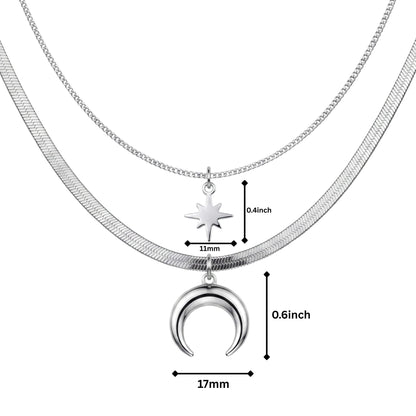 LUNAR STAR - 17mm Titanium Steel Pendant with 15inch to 17inch Adjustable Cable Chain for Men & Boys