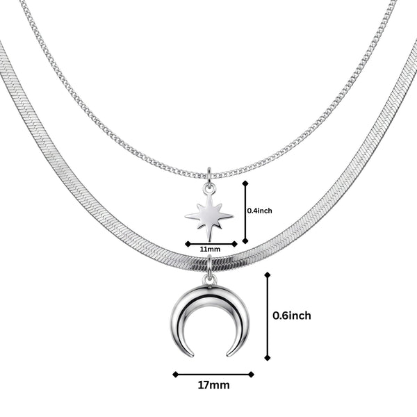 LUNAR STAR - 17mm Titanium Steel Pendant with 15inch to 17inch Adjustable Cable Chain for Men & Boys