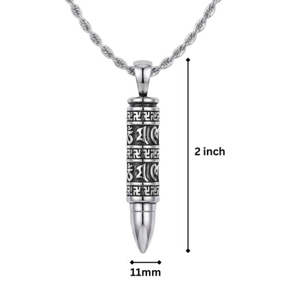MANTRA BULLET - 11mm Pure Titanium Steel Pendant with 23inch Twisted Rope 4mm Chain for Men & Boys