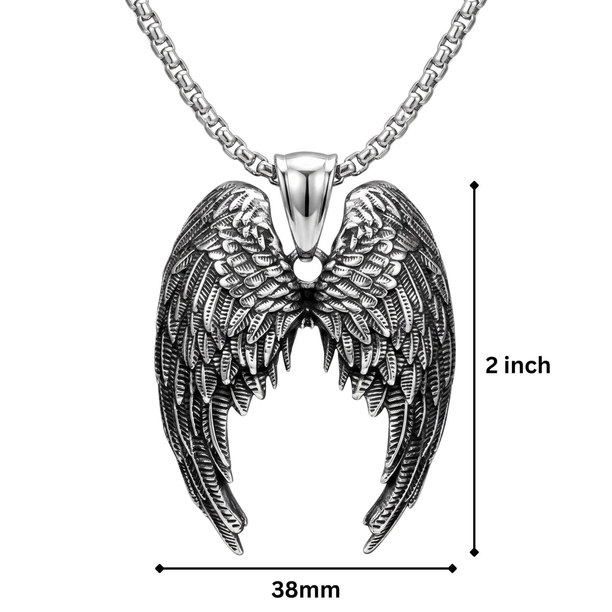 HEAVEN SERAPH - 38mm Titanium Steel Pendant with 23inch Round Box 4mm Chain for Men & Boys