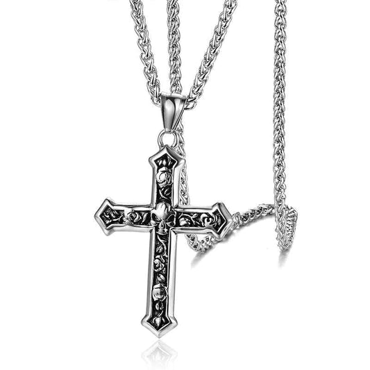 THE MEN THING Alloy Skull Cross Pendant with Pure Stainless Steel 24inch Chain for Men, American trending Style - Round Box Chain & Pendant for Men & Boy
