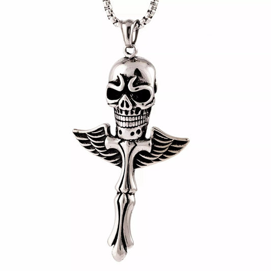 THE MEN THING Pendant for Men - Pure Titanium Steel Skull King Pendant with 24inch Round Box Chain for Men & Boys