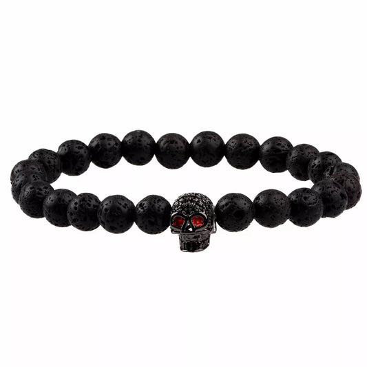 THE MEN THING Natural Beads Bracelet for Men - Become Money Magnet - Red Eye Black Stone Colorful 7 Chakra Energy Stretch Bracelet (7inch)