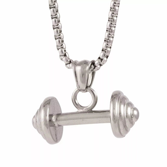 THE MEN THING Pendant for Men - Pure Titanium Steel Dumbbell Pendant with 24inch Round Box Chain for Men & Boys