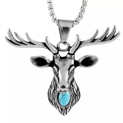 THE MEN THING Pendant for Men - Pure Titanium Steel Deer Pendant with 24inch Round Box Chain for Men & Boys