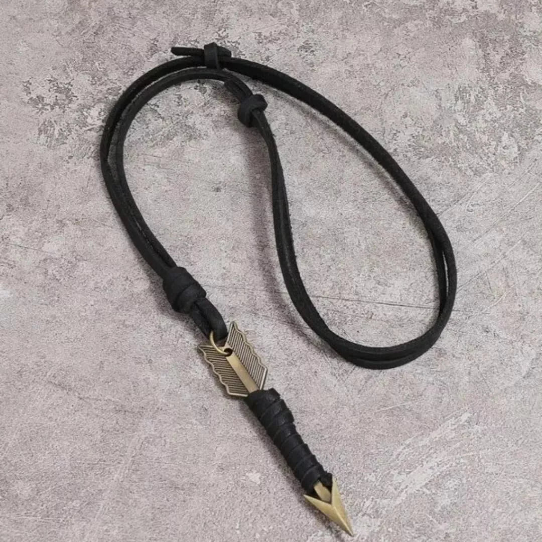 Leather Boalt Black - Vintage Alloy Black Wrapped Arrow Pendant With Adjustable Pure Leather Cord