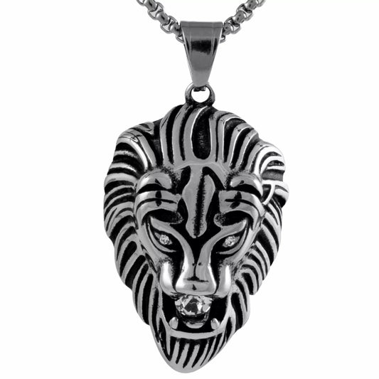 THE MEN THING Pendant for Men - Pure Titanium Steel Lion Head Pendant with 24inch Round Box Chain for Men & Boys