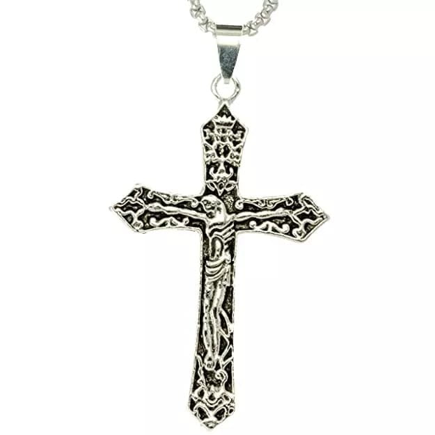 THE MEN THING Alloy Jesus Cross Pendant with Pure Stainless Steel 24inch Chain for Men, European trending Style - Round Box Chain & Pendant for Men & Boys