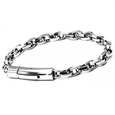 THE MEN THING 8mm Pure Stainless Steel Paper Clip Link Bracelet, American Style - 8 inch for Men & Boys