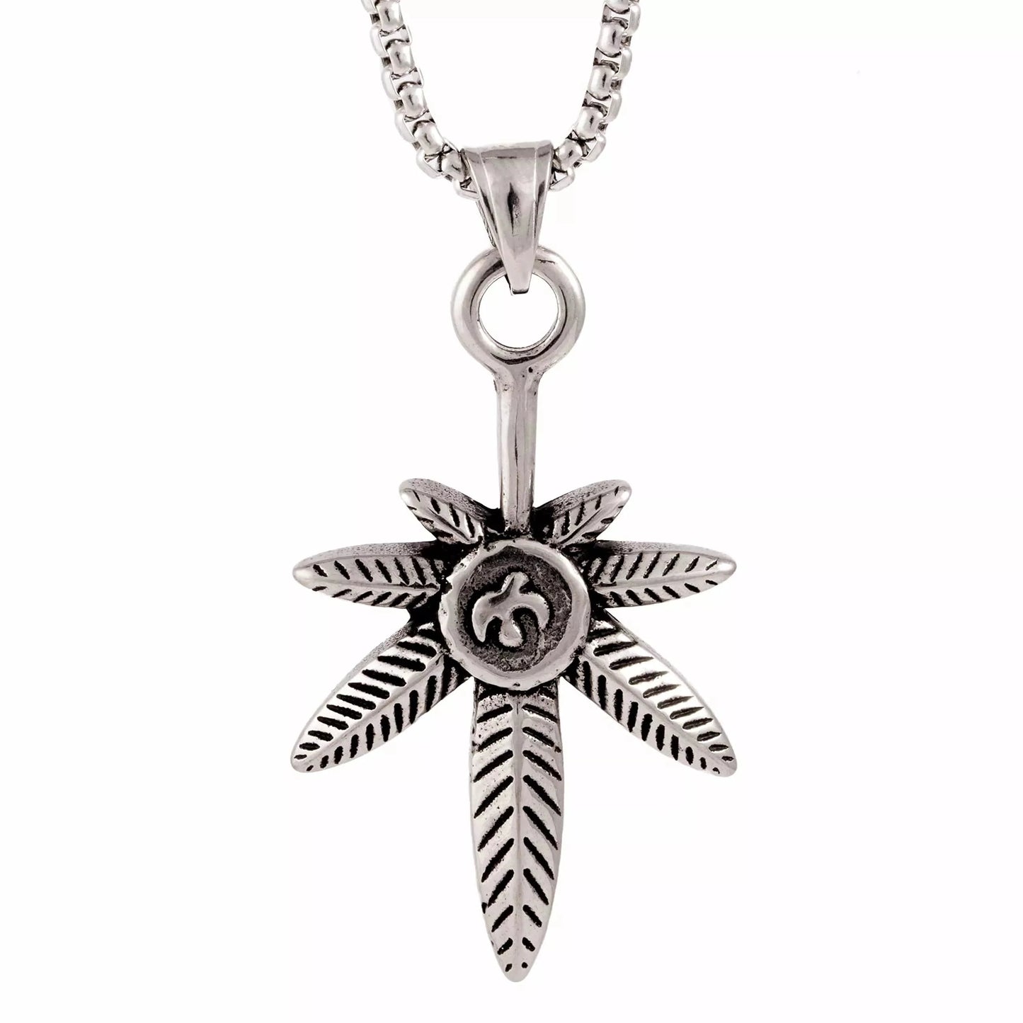 THE MEN THING Pendant for Men - Pure Titanium Steel Leaf Pendant with 24inch Round Box Chain for Men & Boys