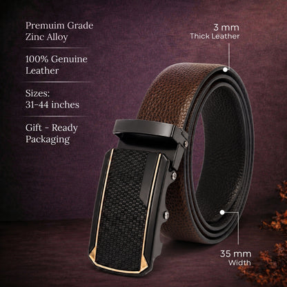 Mens Genuine Leather Belt | 2 in 1 Reversible (Brown & Black) (1 Pc.) - LUXORIC