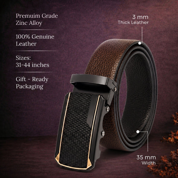 Mens Genuine Leather Belt | 2 in 1 Reversible (Brown & Black) (1 Pc.) - LUXORIC