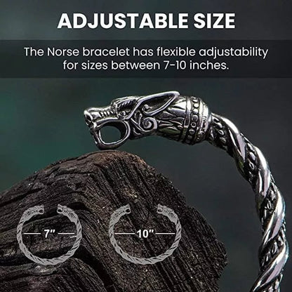THE MEN THING Bracelet for Men - Pure 316L Stainless Steel Norse God Odin Wolf Heads Arm Rings for Men & Boys