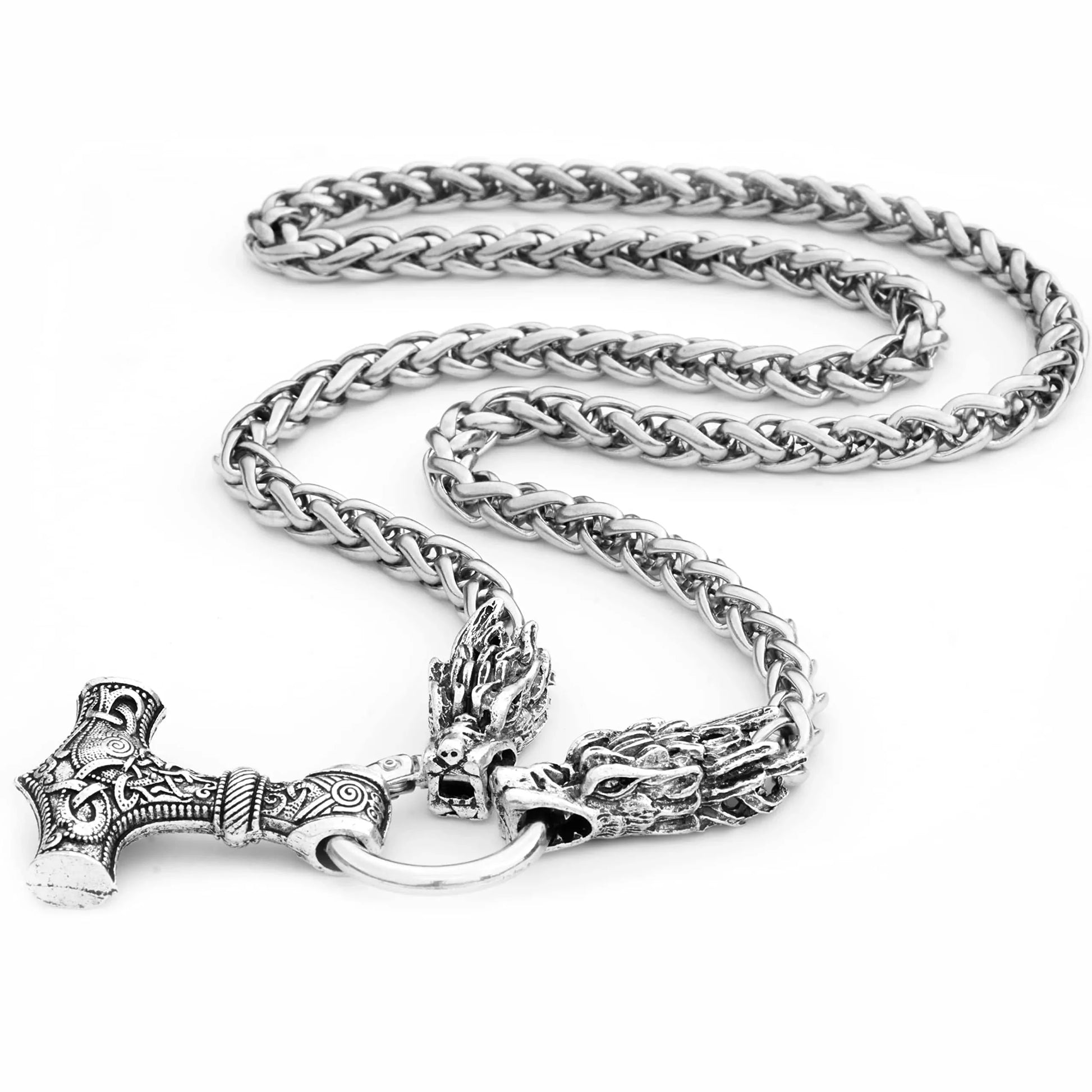 THE MEN THING Norse Viking Thor's Hammer Talisman Necklace, Stainless Steel Nordic Mythology Mjolnir Pendant for Men and Boys