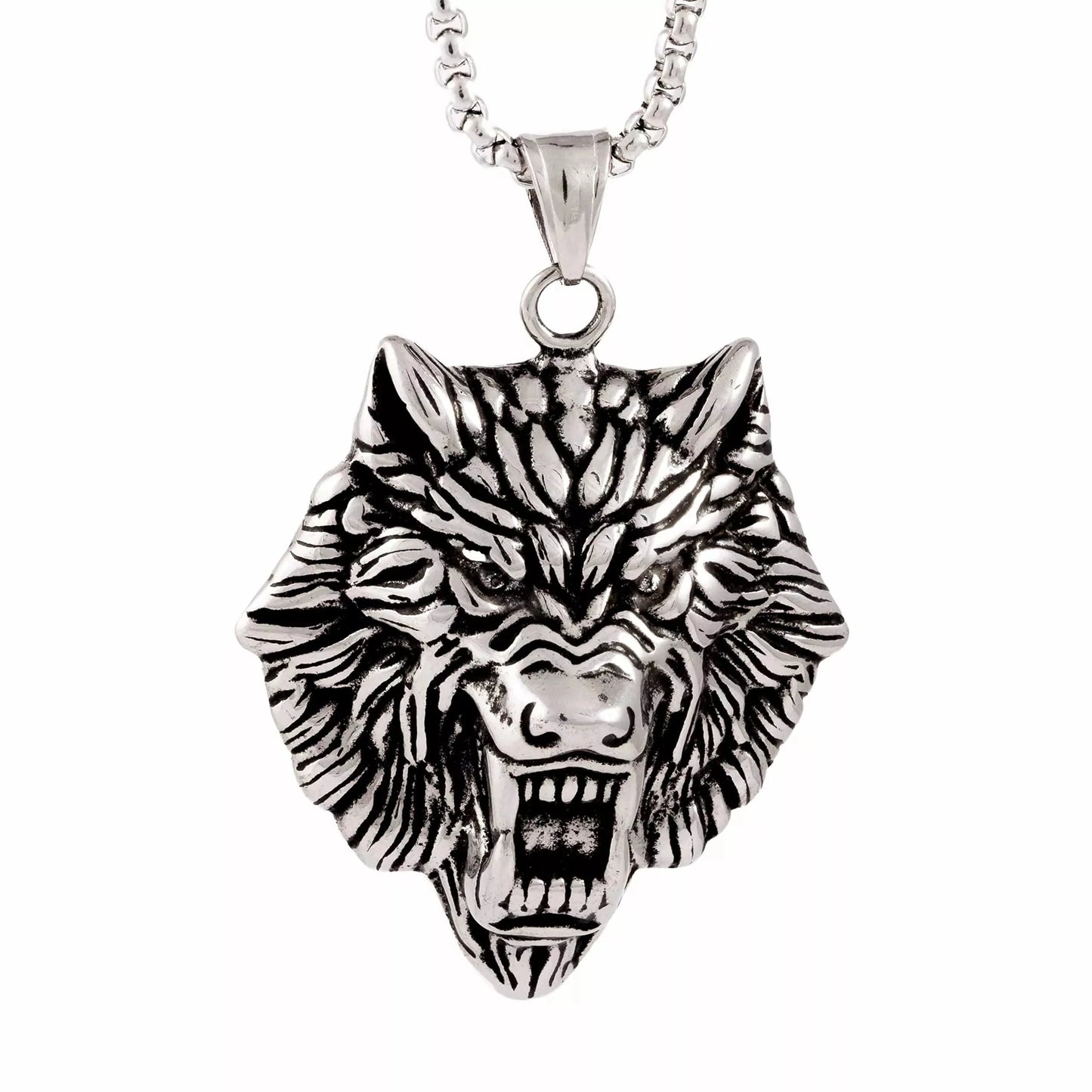THE MEN THING Pendant for Men - Pure Titanium Steel Wolf Pendant with 24inch Round Box Chain for Men & Boys