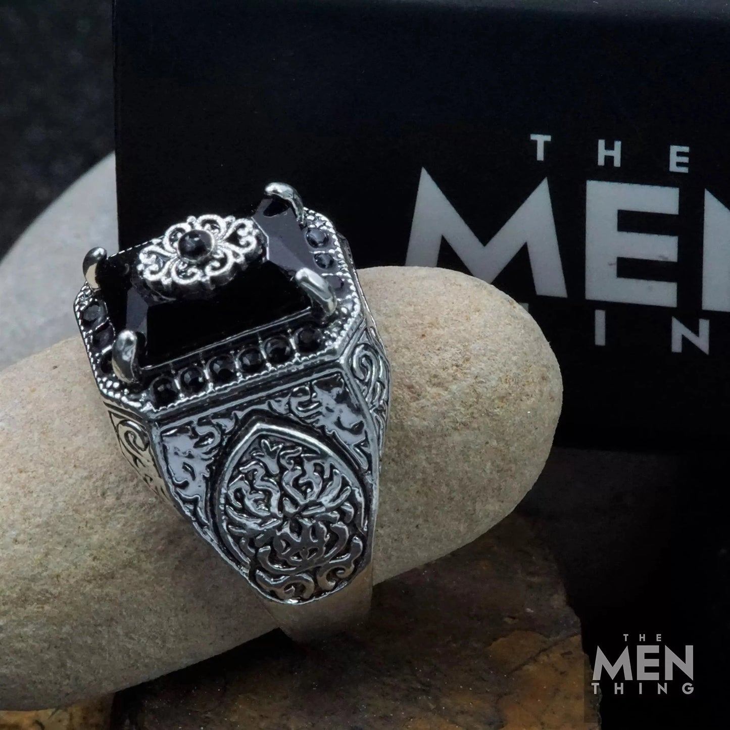 THE MEN THING Vintage Ethnic Hand-carved Turkish Signet Rings, Antique Carved Gemstone Rings for Men & Boys (Ring Size-17)