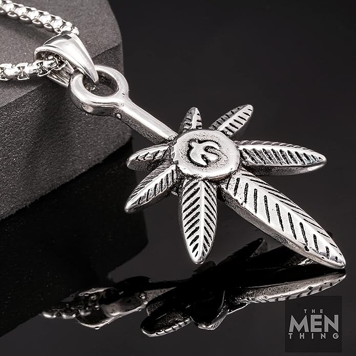 Leaf Of Life - Pure Titanium Steel Pendant With 24Inch Round Box Chain For Men & Boys
