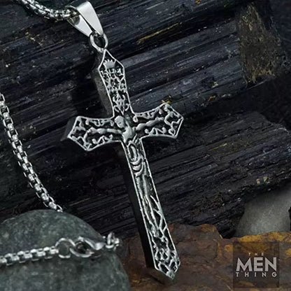THE MEN THING Alloy Jesus Cross Pendant with Pure Stainless Steel 24inch Chain for Men, European trending Style - Round Box Chain & Pendant for Men & Boys