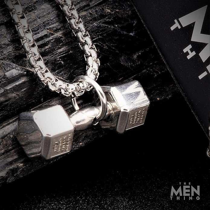 Dumbbell Passion - Pure Titanium Steel Pendant With 24Inch Round Box Chain For Men & Boys