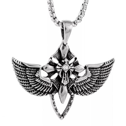 THE MEN THING Pendant for Men - Pure Titanium Steel Wing Pendant with 24inch Round Box Chain for Men & Boys