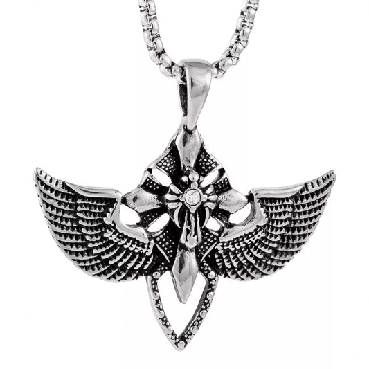 THE MEN THING Pendant for Men - Pure Titanium Steel Wing Pendant with 24inch Round Box Chain for Men & Boys