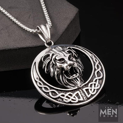 Lion Kingdom - Pure Titanium Steel Pendant With 24Inch Round Box Chain For Men & Boys