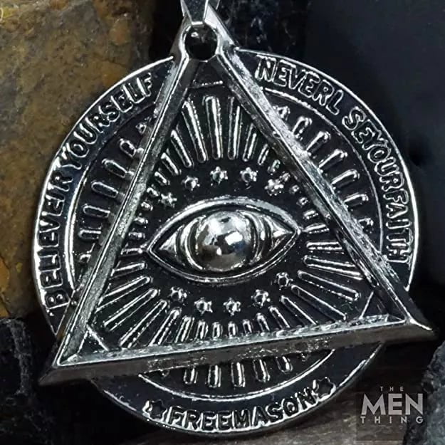 THE MEN THING Alloy Masonic Eye Pendant with Pure Stainless Steel 24inch Chain for Men, European trending Style - Round Box Chain & Pendant for Men & Boys