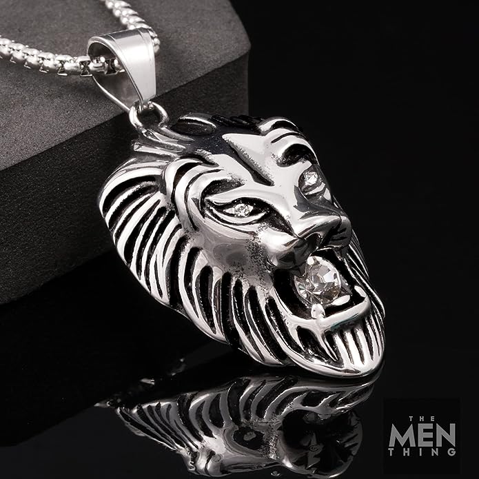 Calm Lion- Pure Titanium Steel Pendant With 24Inch Round Box Chain For Men & Boys