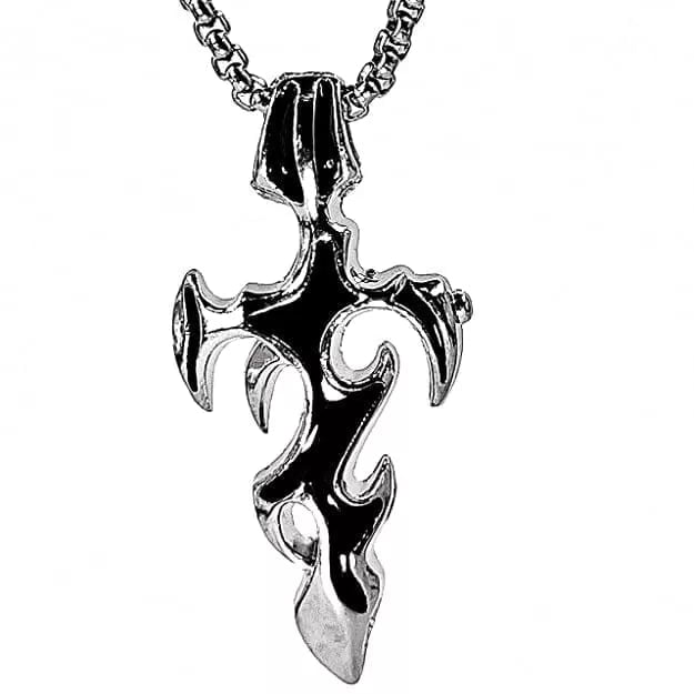 THE MEN THING Alloy Gothic Black Enamel Pendant with Pure Stainless Steel 24inch Chain for Men, European trending Style - Round Box Chain & Pendant for Men & Boys