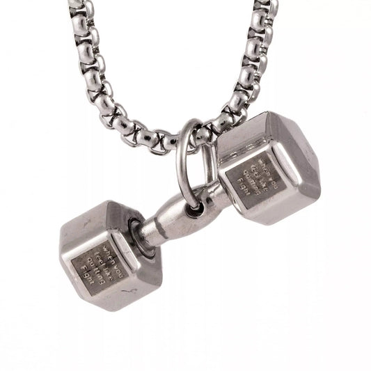 THE MEN THING Pendant for Men - Pure Titanium Steel Frosted Dumbbell Pendant with 24inch Round Box Chain for Men & Boys