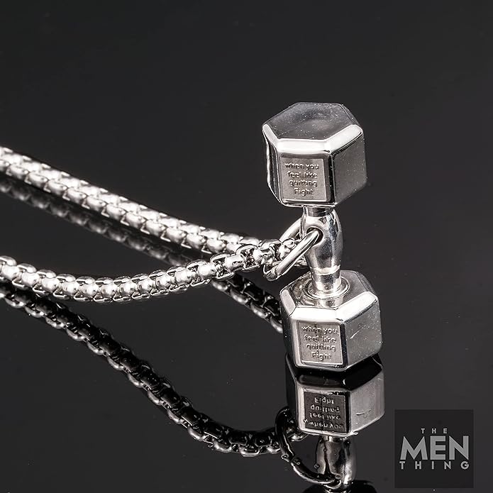 Dumbbell Passion - Pure Titanium Steel Pendant With 24Inch Round Box Chain For Men & Boys
