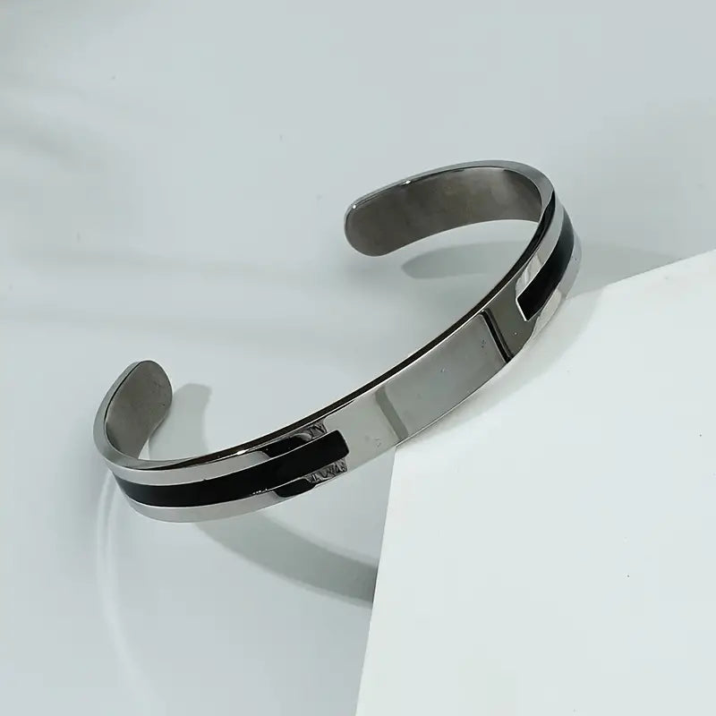 STOIC SILVER - "6.5"mm Pure Stainless Steel Open Bangle Bracelet (Adjustable) for Men & Boys