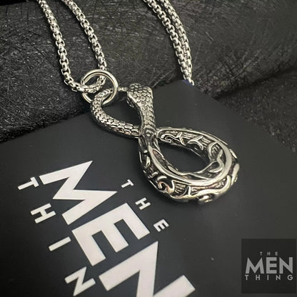 THE MEN THING Pendant for Men - Pure Titanium Steel Snake 8 Pendant with 24inch Round Box Chain for Men & Boys
