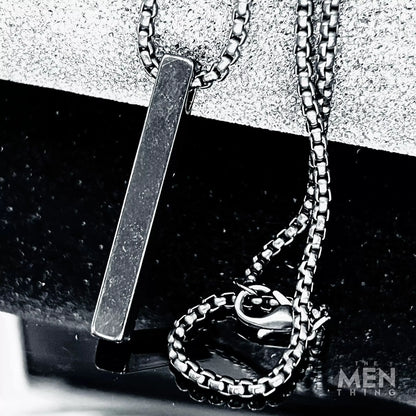 THE MEN THING Pendant for Men - Pure Titanium Steel Black Vertical Bar Pendant with 24inch Round Box Chain for Men & Boys