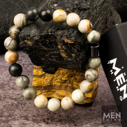 THE MEN THING Natural Beads Bracelet for Men - Become Money Magnet - Grey Flash Stone Colorful 7 Chakra Energy Stretch Bracelet (7inch)