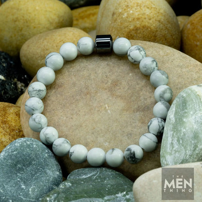 THE MEN THING Natural Beads Bracelet for Men - Become Money Magnet - Howlite Natural Stone Colorful 7 Chakra Energy Stretch Bracelet (7inch)
