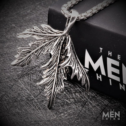 THE MEN THING Pendant for Men - Pure Titanium Steel Leaf Pendant with 24inch Round Box Chain for Men & Boys