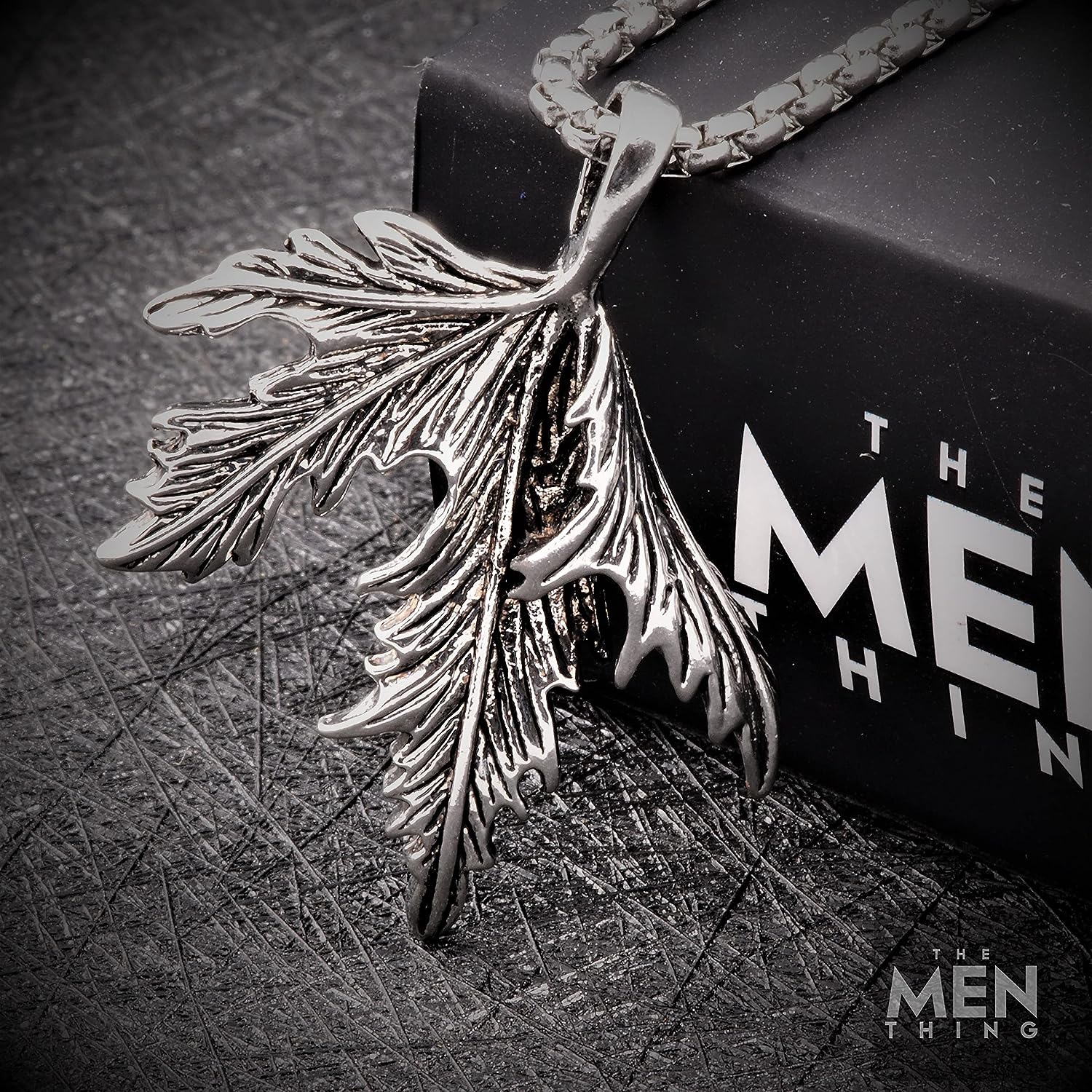 Folded Foliage - Titanium Steel Leaf Pendant With 24Inch Round Box Chain For Men & Boys