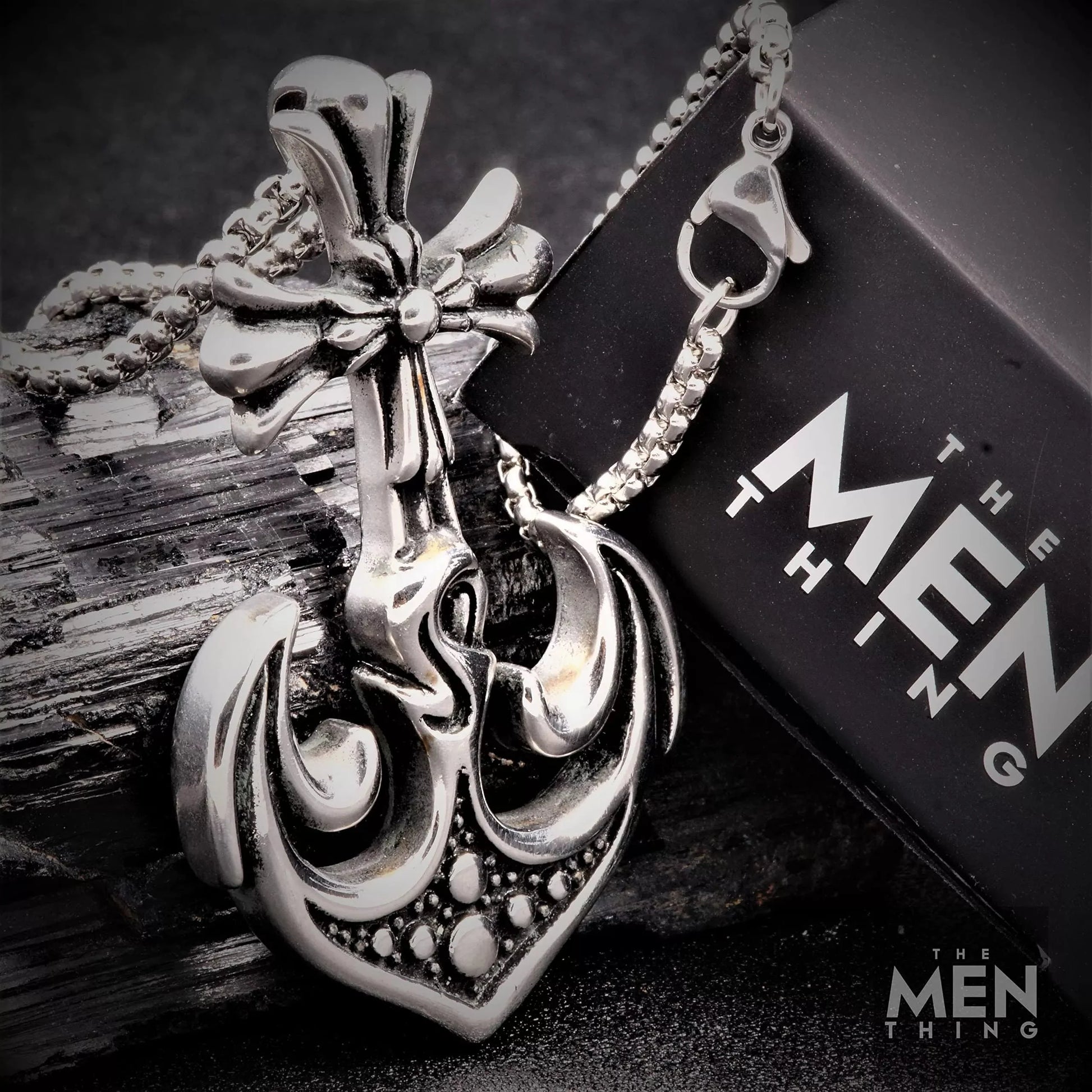 THE MEN THING Pendant for Men - Pure Titanium Steel Anchor Pendant with 24inch Round Box Chain for Men & Boys