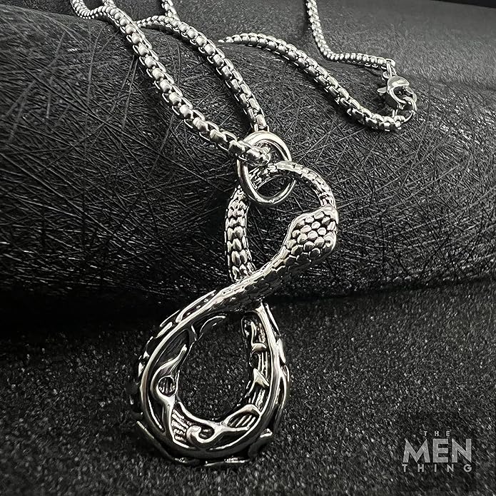 Infinity Snake - Titanium Steel Snake Pendant With 24Inch Round Box Chain For Men & Boys