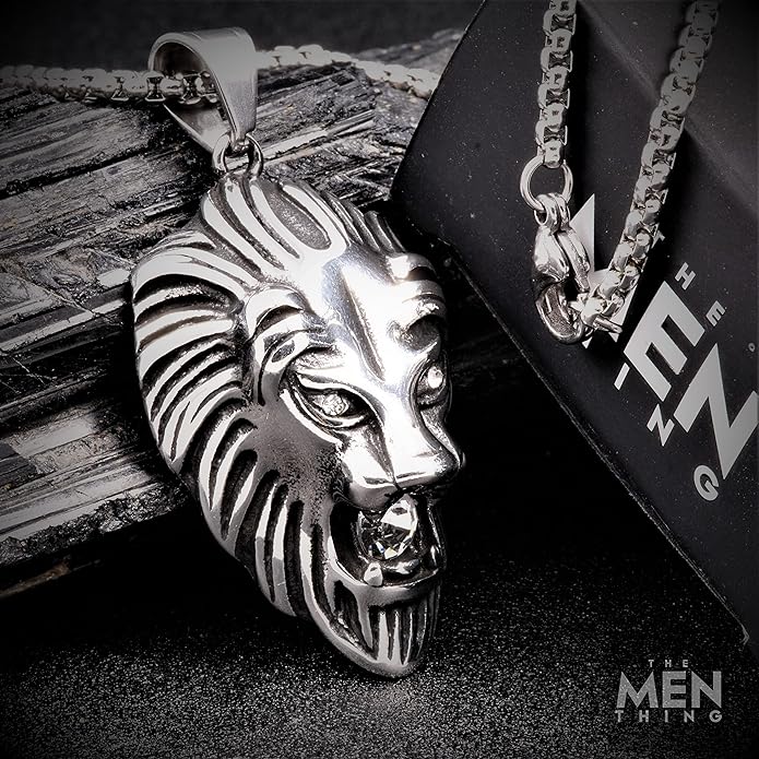 Calm Lion- Pure Titanium Steel Pendant With 24Inch Round Box Chain For Men & Boys