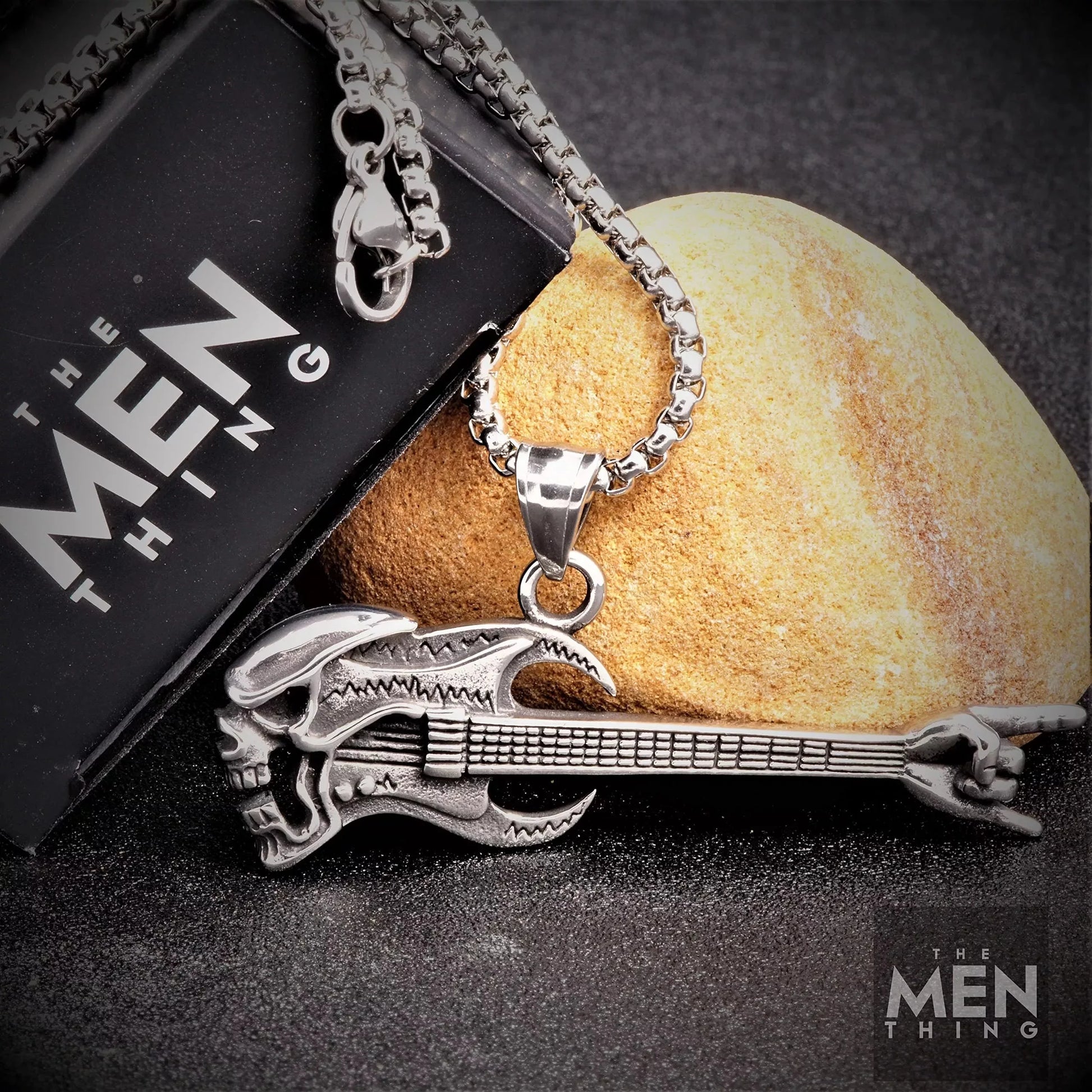 THE MEN THING Pendant for Men - Pure Titanium Steel Guitar Pendant with 24inch Round Box Chain for Men & Boys