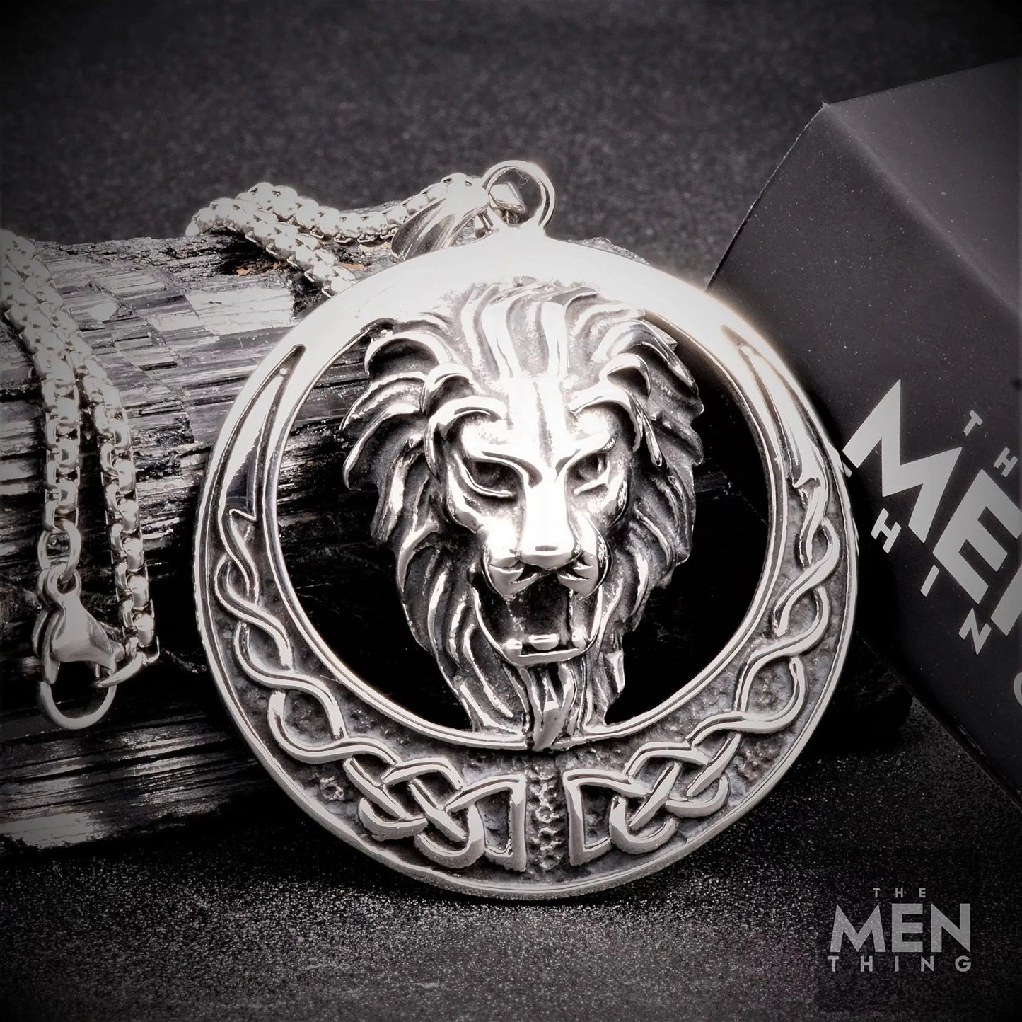 THE MEN THING Pendant for Men - Pure Titanium Steel Punk Lion Pendant with 24inch Round Box Chain for Men & Boys
