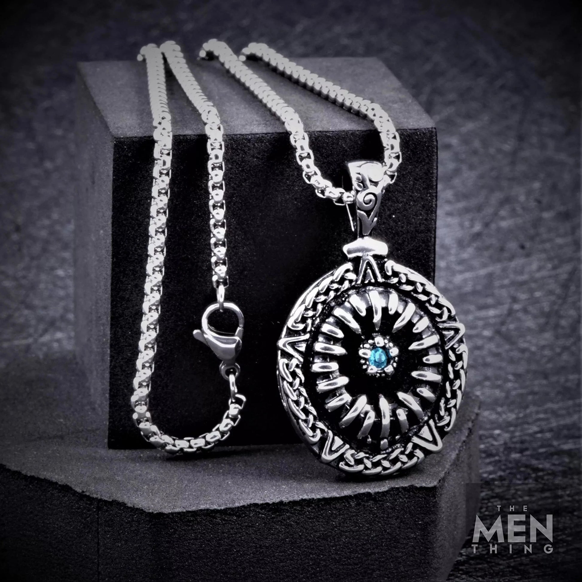 THE MEN THING Pendant for Men - Pure Titanium Steel Turquoise Pendant with 24inch Round Box Chain for Men & Boys